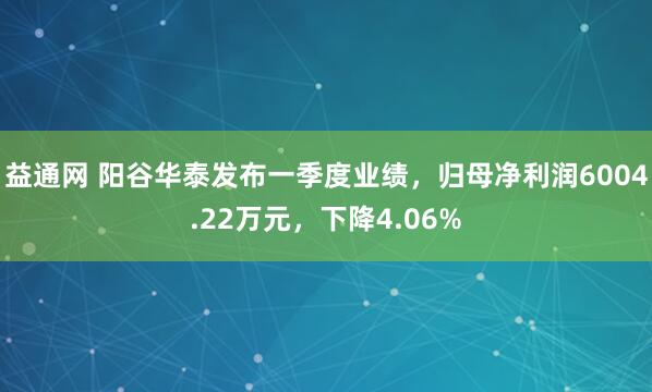 益通网 阳谷华泰发布一季度业绩，归母净利润6004.22万元，下降4.06%